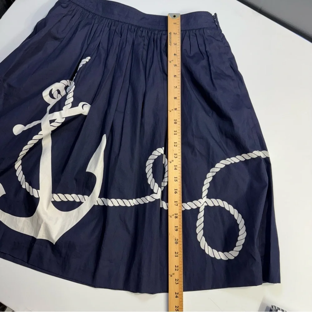 J.Crew Navy Blue Cotton A-Line Pleated Anchor Skirt Size 2 Nautical Coastal